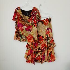 Signature By Robbie Bee Orange Floral Blouse And Skirt Bundle Women’s Size 16
